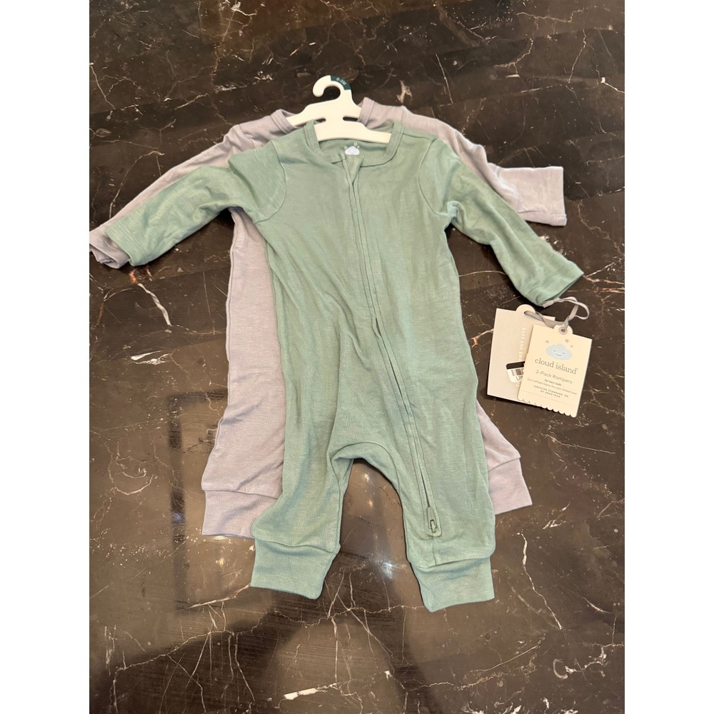 0-3 mth Cloud Island Baby 2 Pack Rompers Zip Sleepers 0-3M NWT